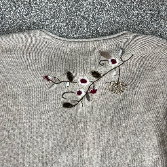 Coldwater Creek Cream Embroidered Bird Floral Top Button Cardigan Sweater, 3X - Picture 11 of 11
